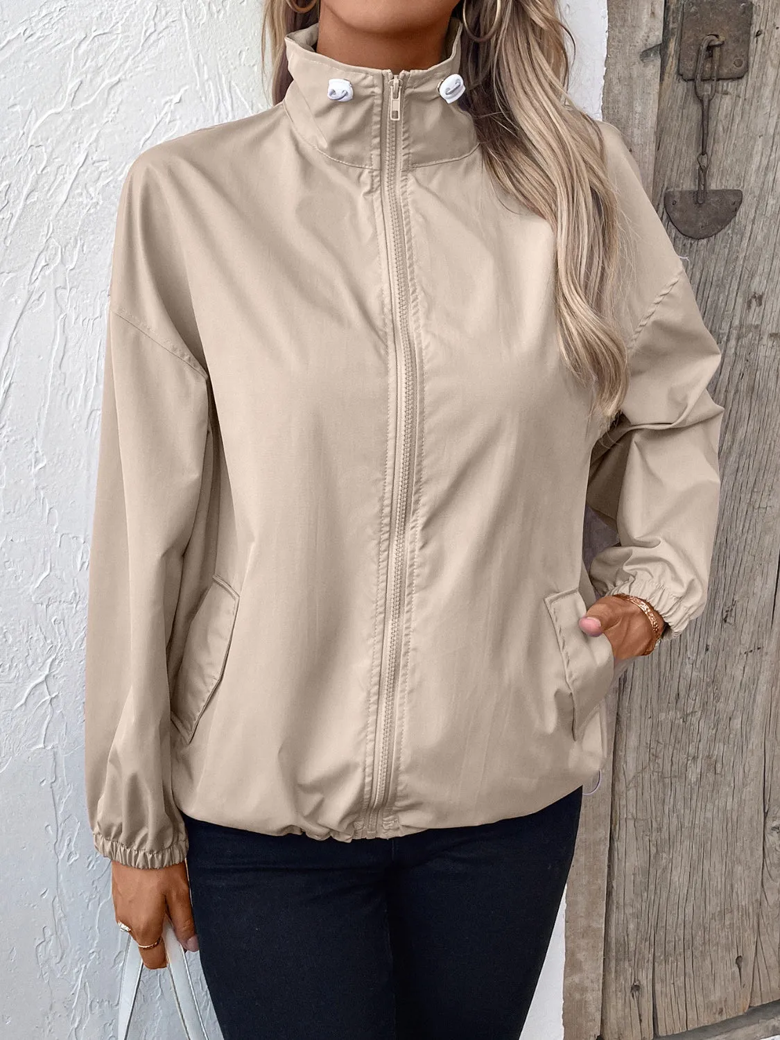 Pocketed Zip Up Long Sleeve Jacket sold by Charming Charlie