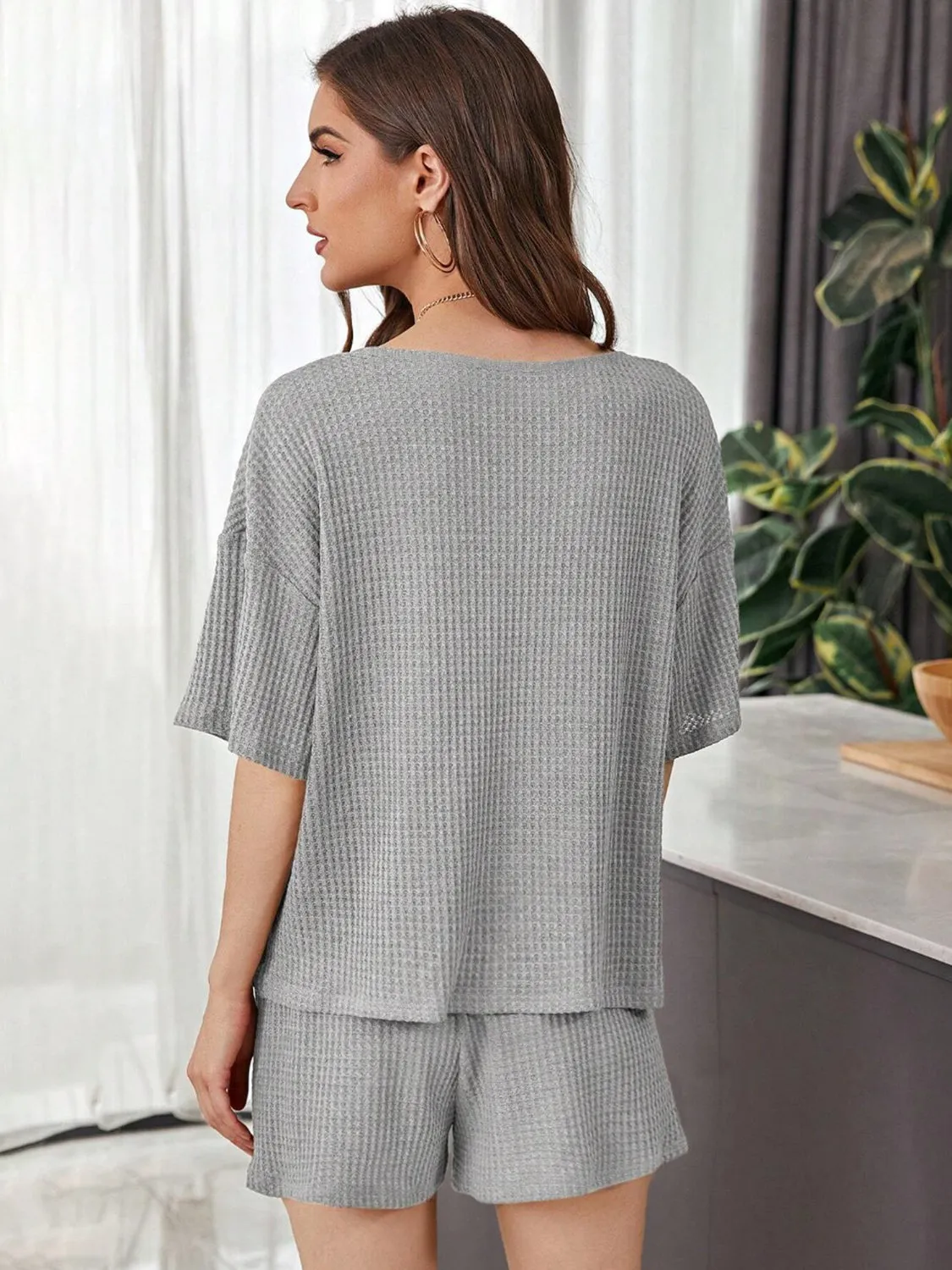Full Size Waffle-Knit Dropped Shoulder Top and Shorts Set sold by Charming Charlie product image thumbnail 2