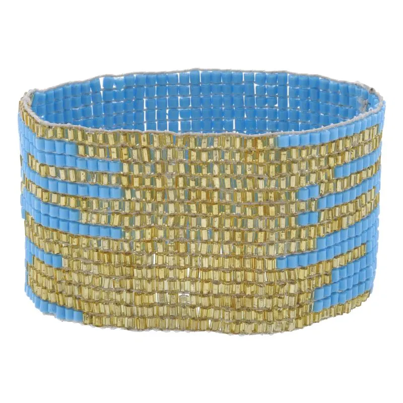 Light Blue with Dispersed Gold Beaded Stretch Band Bracelet, 1.5" Wide sold by Charming Charlie