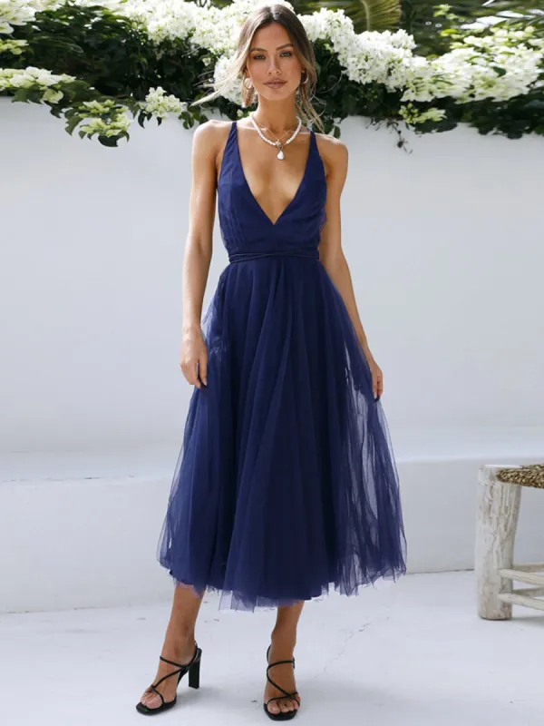 Backless Crisscross Sleeveless Midi Dress sold by Charming Charlie