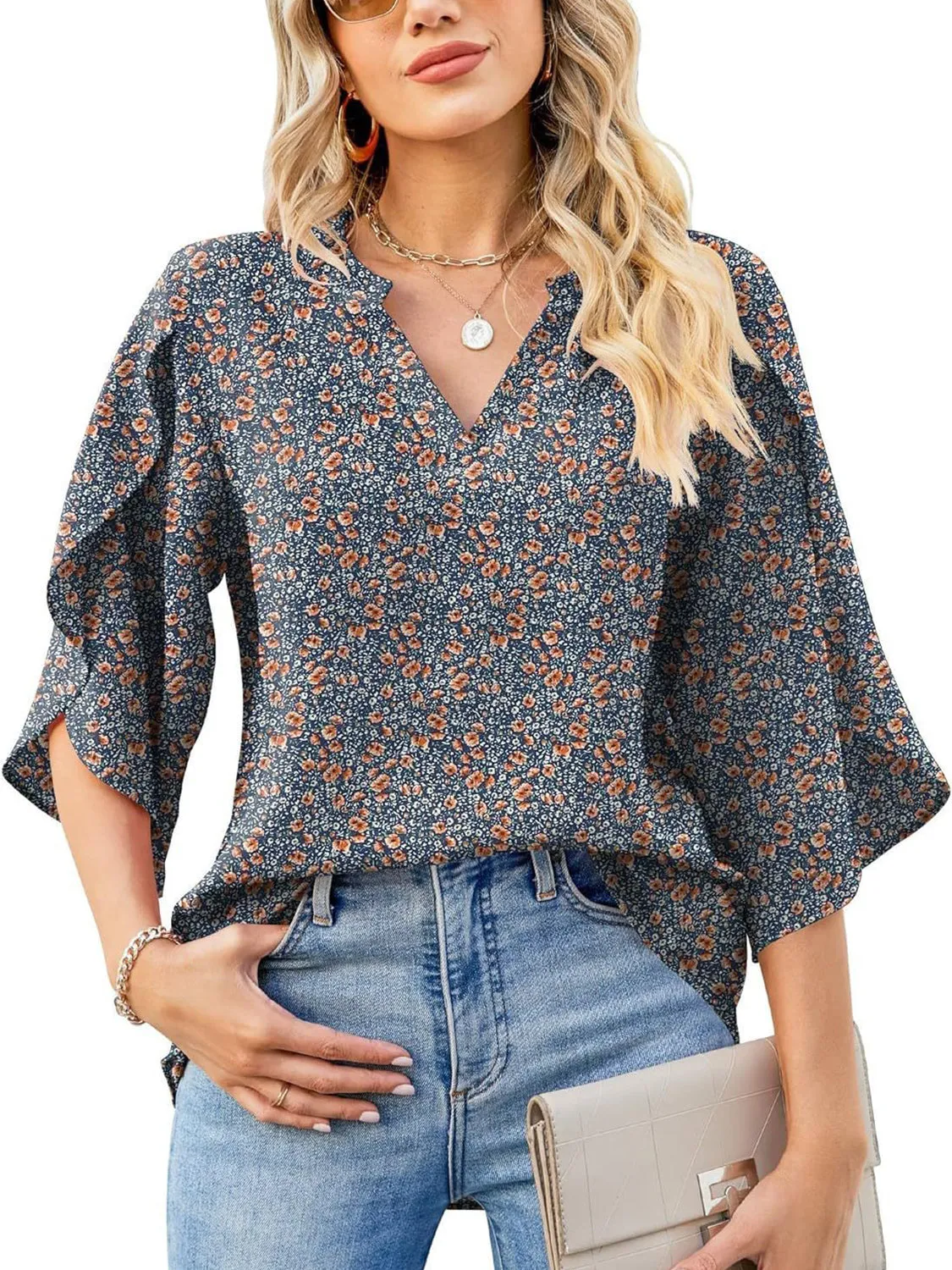 Printed Notched Half Sleeve Blouse sold by Charming Charlie product image thumbnail 2