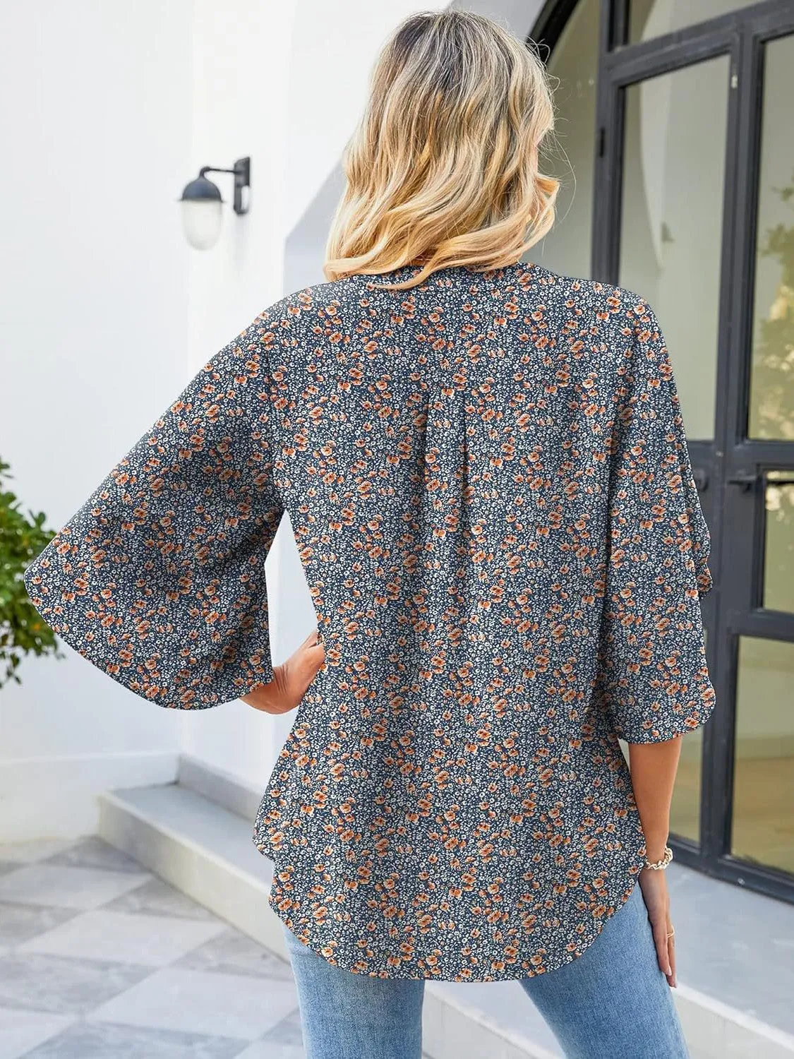 Printed Notched Half Sleeve Blouse sold by Charming Charlie product image thumbnail 3