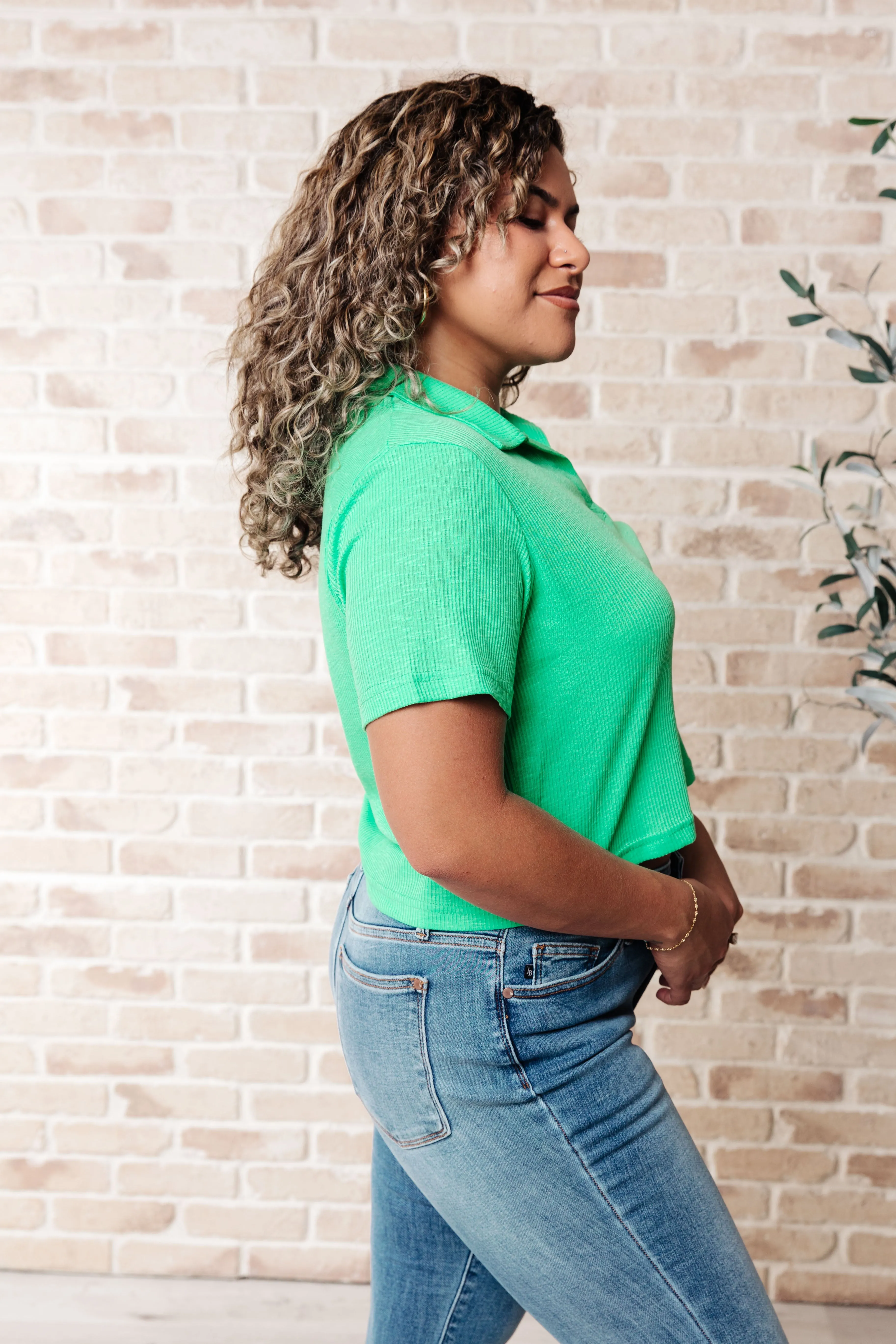 Rory Ribbed Cropped Tennis Tee in Green sold by Charming Charlie product image thumbnail 5