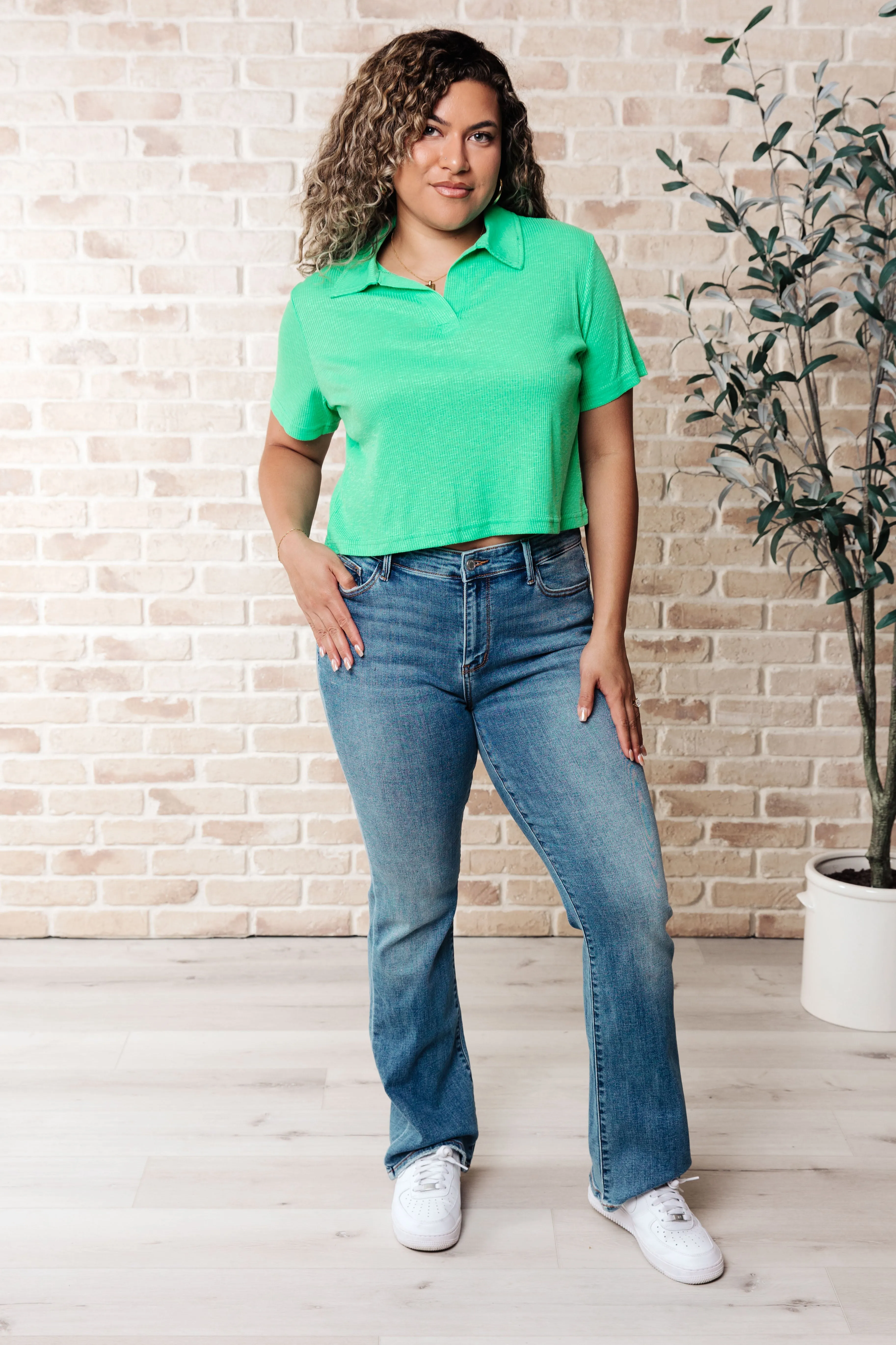 Rory Ribbed Cropped Tennis Tee in Green sold by Charming Charlie product image thumbnail 3