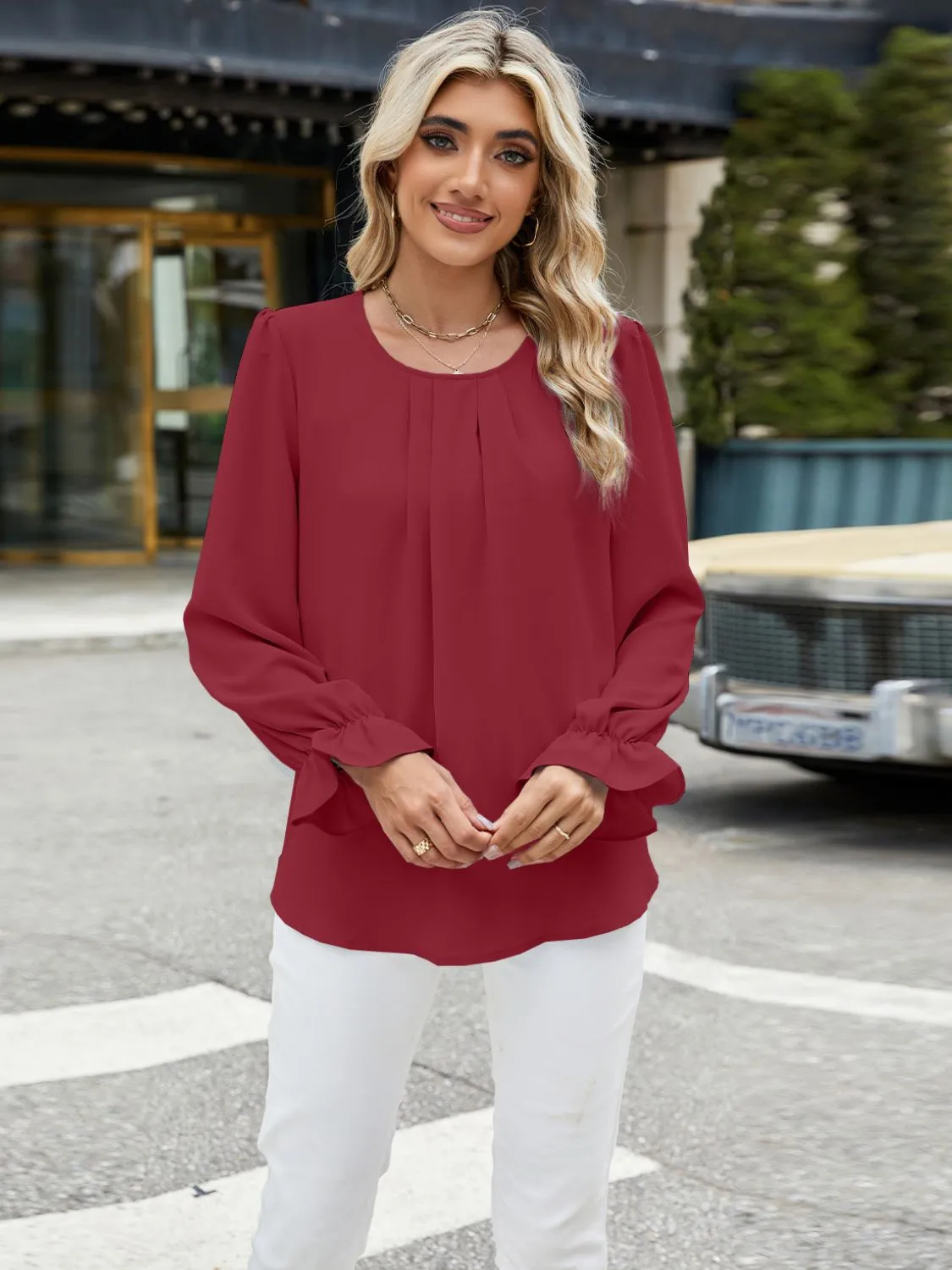 Round Neck Flounce Sleeve Top sold by Charming Charlie product image thumbnail 5