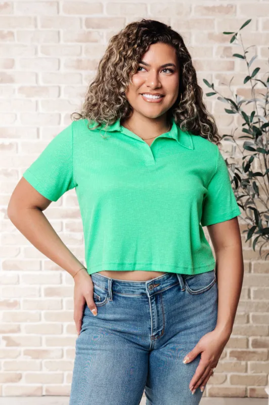 Rory Ribbed Cropped Tennis Tee in Green sold by Charming Charlie