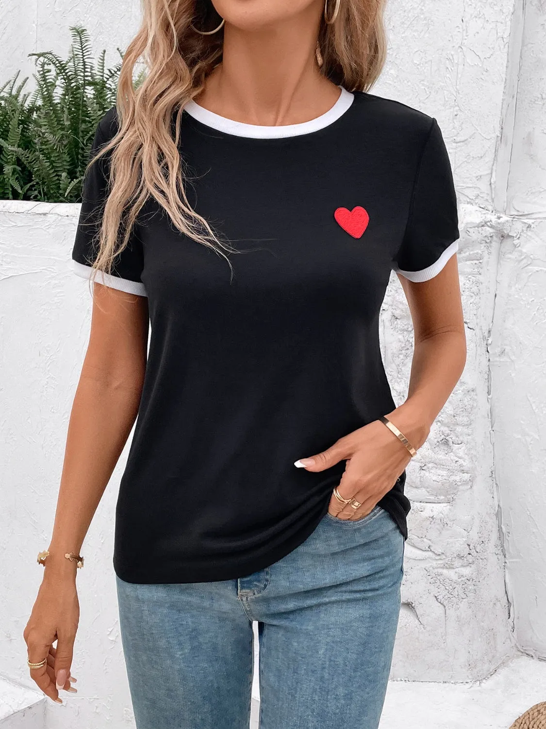Heart Round Neck Short Sleeve T-Shirt sold by Charming Charlie