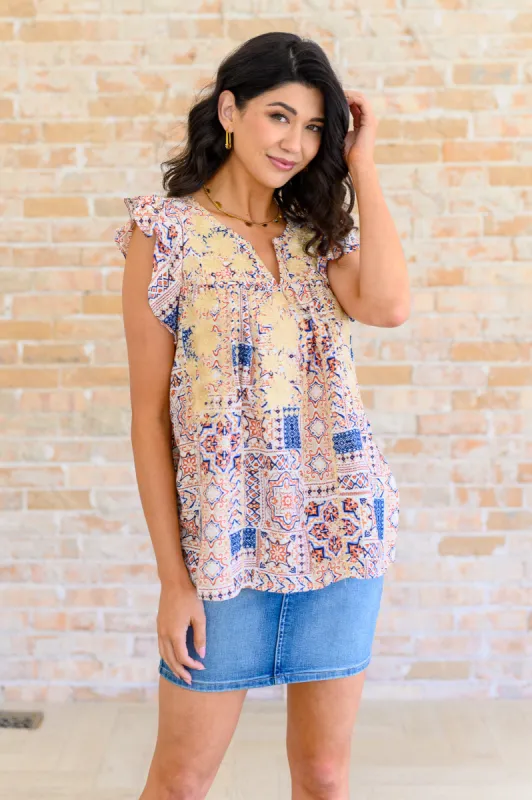 Love of My Life Flutter Sleeve Top in Denim Taupe sold by Charming Charlie