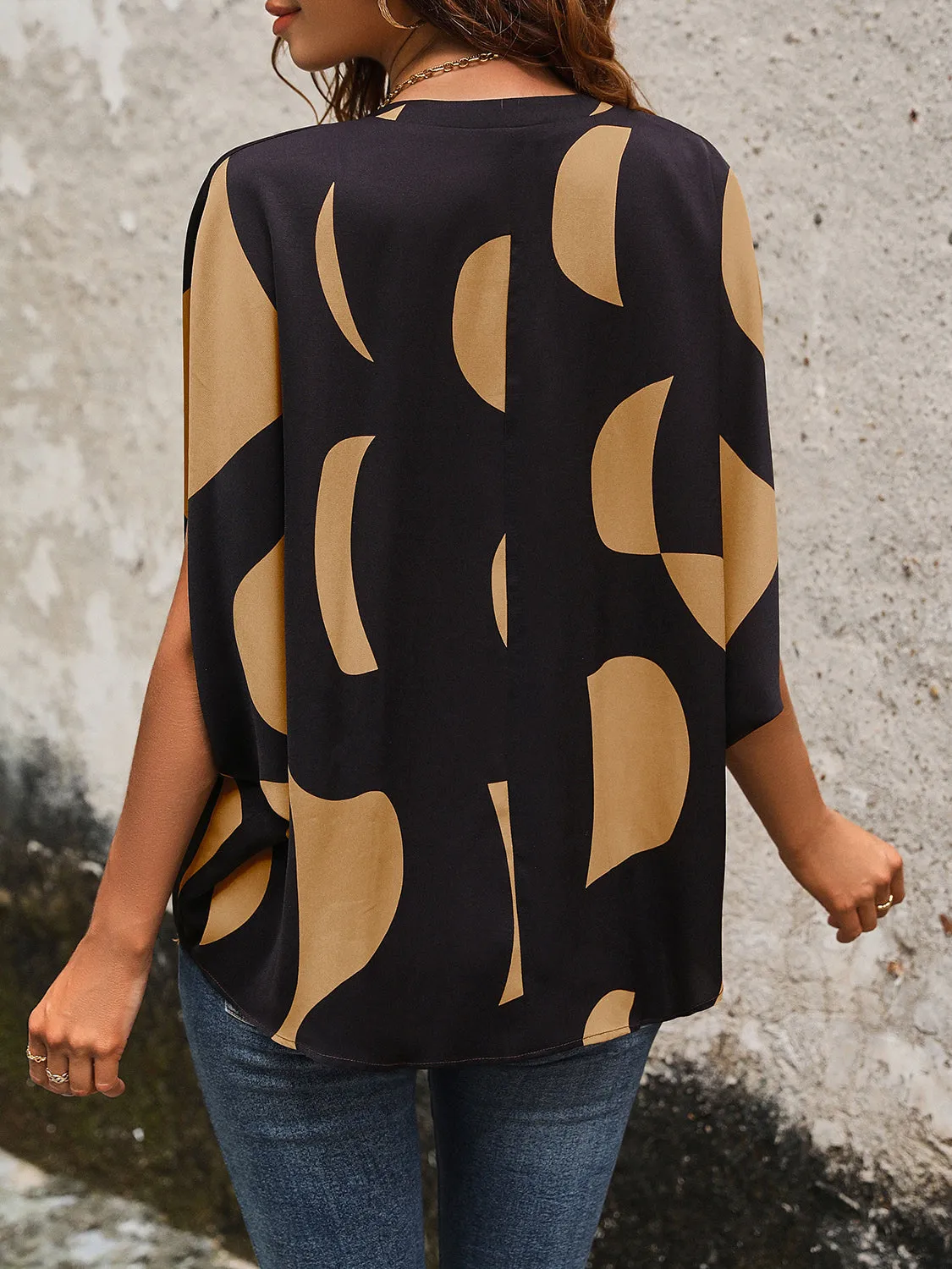 Printed Notched Slit Half Sleeve Blouse sold by Charming Charlie product image thumbnail 2