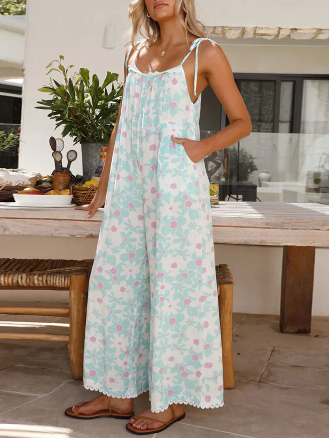 Printed Wide Leg Jumpsuit with Pockets sold by Charming Charlie product image thumbnail 3