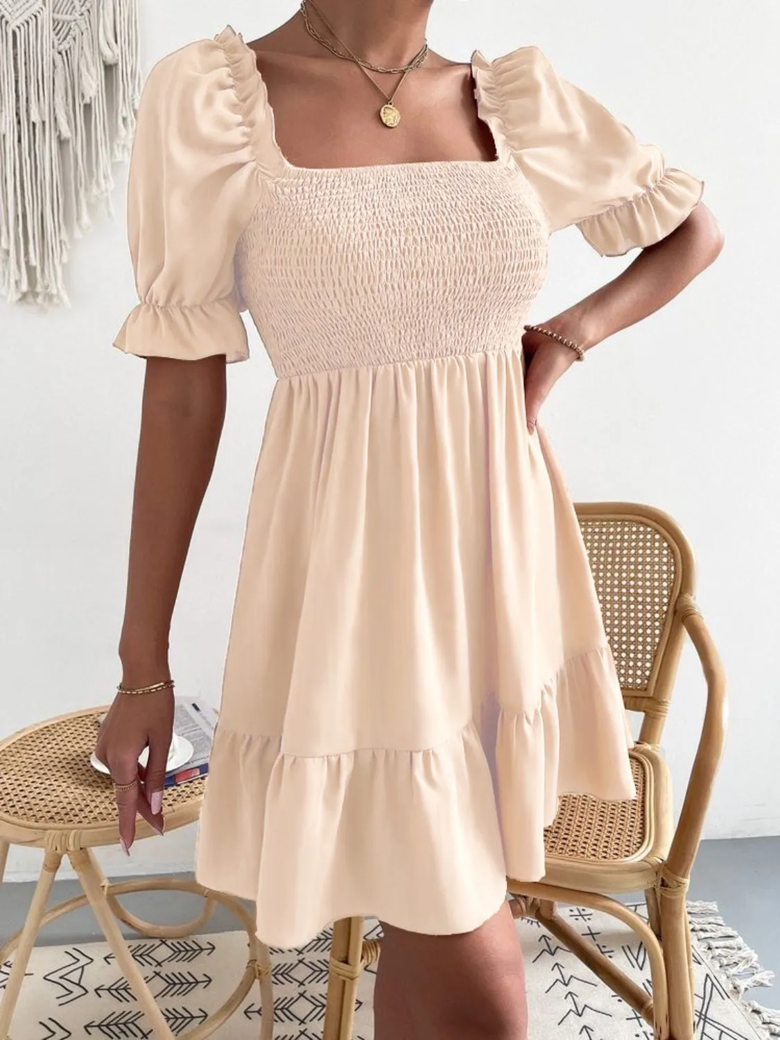 Smocked Square Neck Short Sleeve Dress sold by Charming Charlie product image thumbnail 5