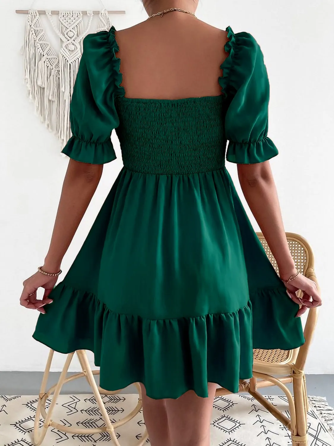 Smocked Square Neck Short Sleeve Dress sold by Charming Charlie product image thumbnail 2