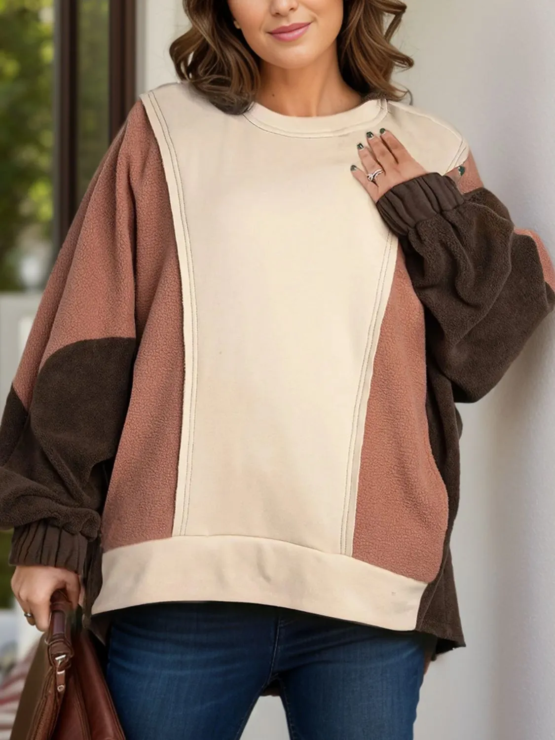 Plus Size Color Block Long Sleeve Hoodie sold by Charming Charlie