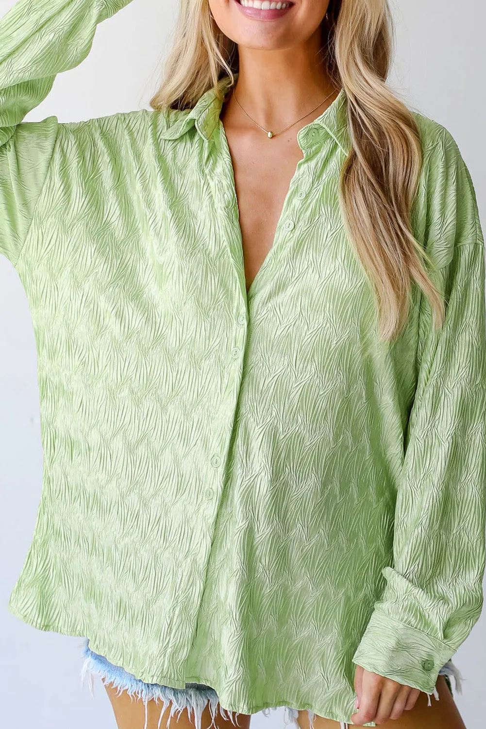 Textured Collared Neck Long Sleeve Shirt sold by Charming Charlie product image thumbnail 3