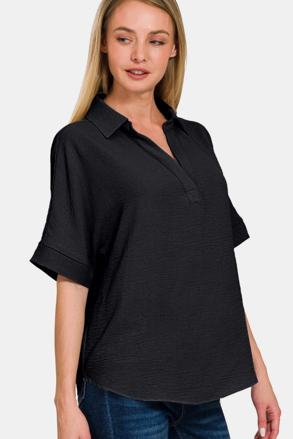 Zenana Full Size Texture Collared Neck Short Sleeve Top sold by Charming Charlie product image thumbnail 3