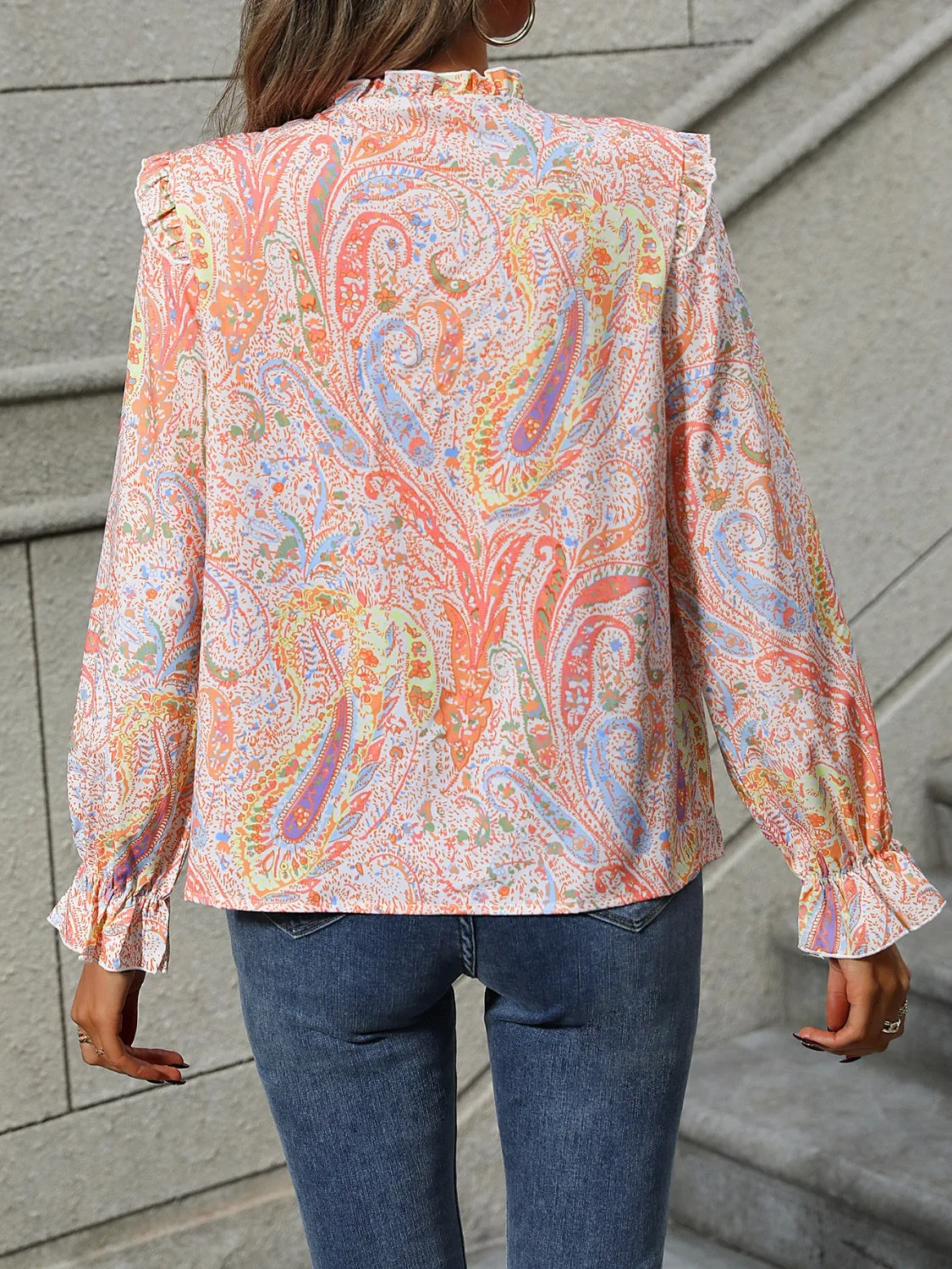 Frill Printed Mock Neck Long Sleeve Shirt sold by Charming Charlie product image thumbnail 2