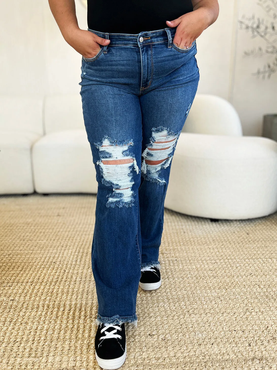 Judy Blue Full Size Mid Rise Distressed Raw Hem Jeans sold by Charming Charlie product image thumbnail 2