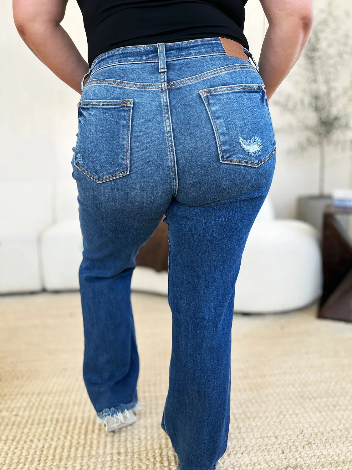 Judy Blue Full Size Mid Rise Distressed Raw Hem Jeans sold by Charming Charlie product image thumbnail 4