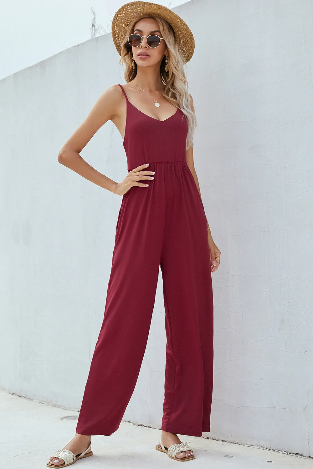 V-Neck Spaghetti Strap Wide Leg Jumpsuit sold by Charming Charlie product image thumbnail 4