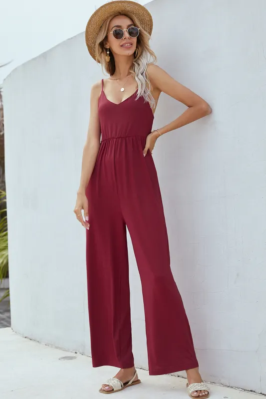V-Neck Spaghetti Strap Wide Leg Jumpsuit sold by Charming Charlie