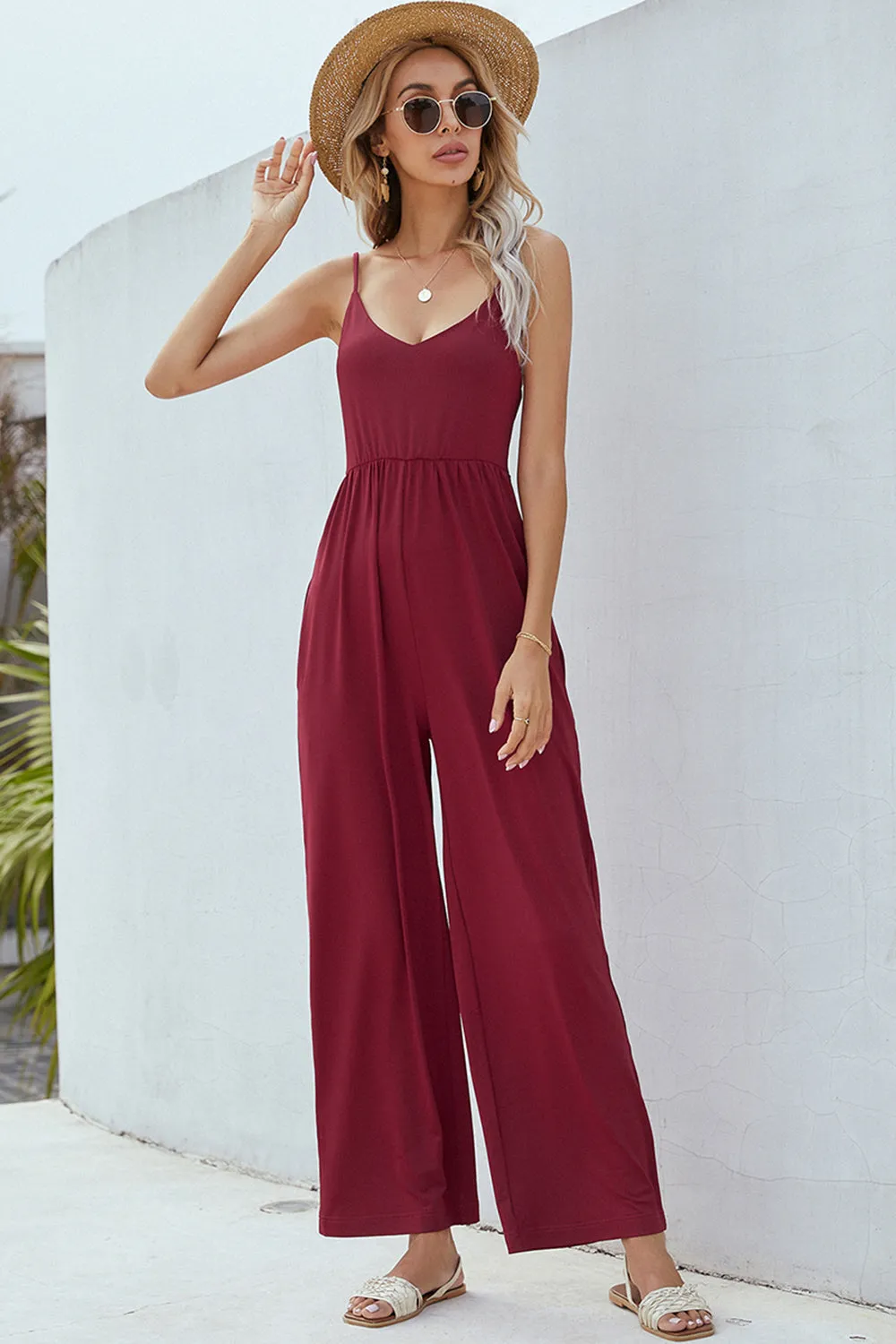 V-Neck Spaghetti Strap Wide Leg Jumpsuit sold by Charming Charlie product image thumbnail 3