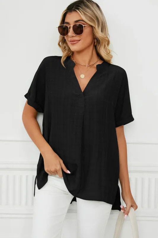 Ruched Notched Short Sleeve Blouse sold by Charming Charlie