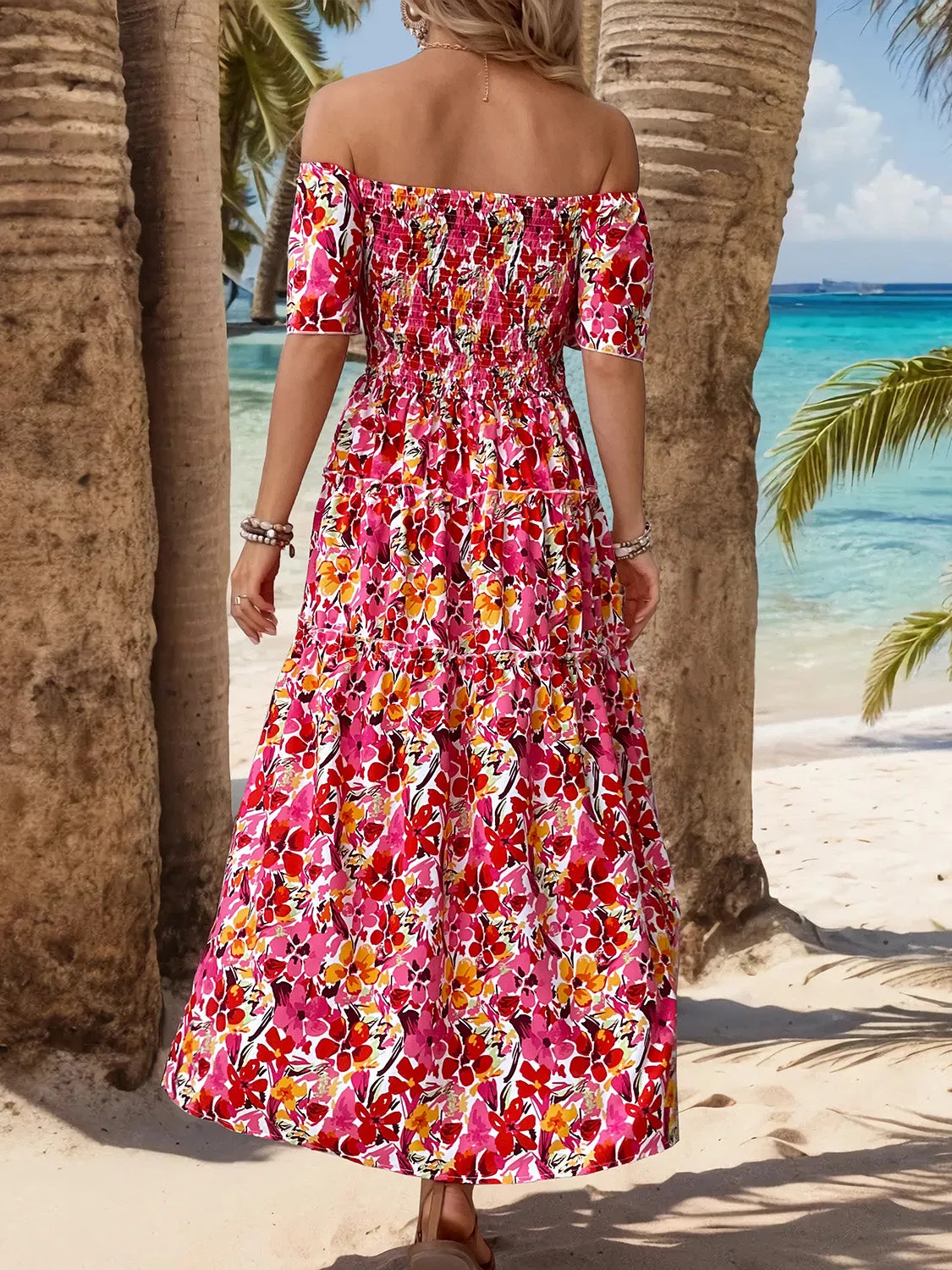 Slit Floral Off-Shoulder Short Sleeve Dress sold by Charming Charlie product image thumbnail 2