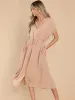 Drawstring Collared Neck Short Sleeve Midi Dress sold by Charming Charlie