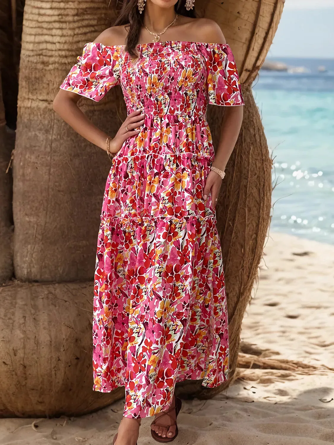 Slit Floral Off-Shoulder Short Sleeve Dress sold by Charming Charlie product image thumbnail 3