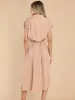 Drawstring Collared Neck Short Sleeve Midi Dress sold by Charming Charlie
