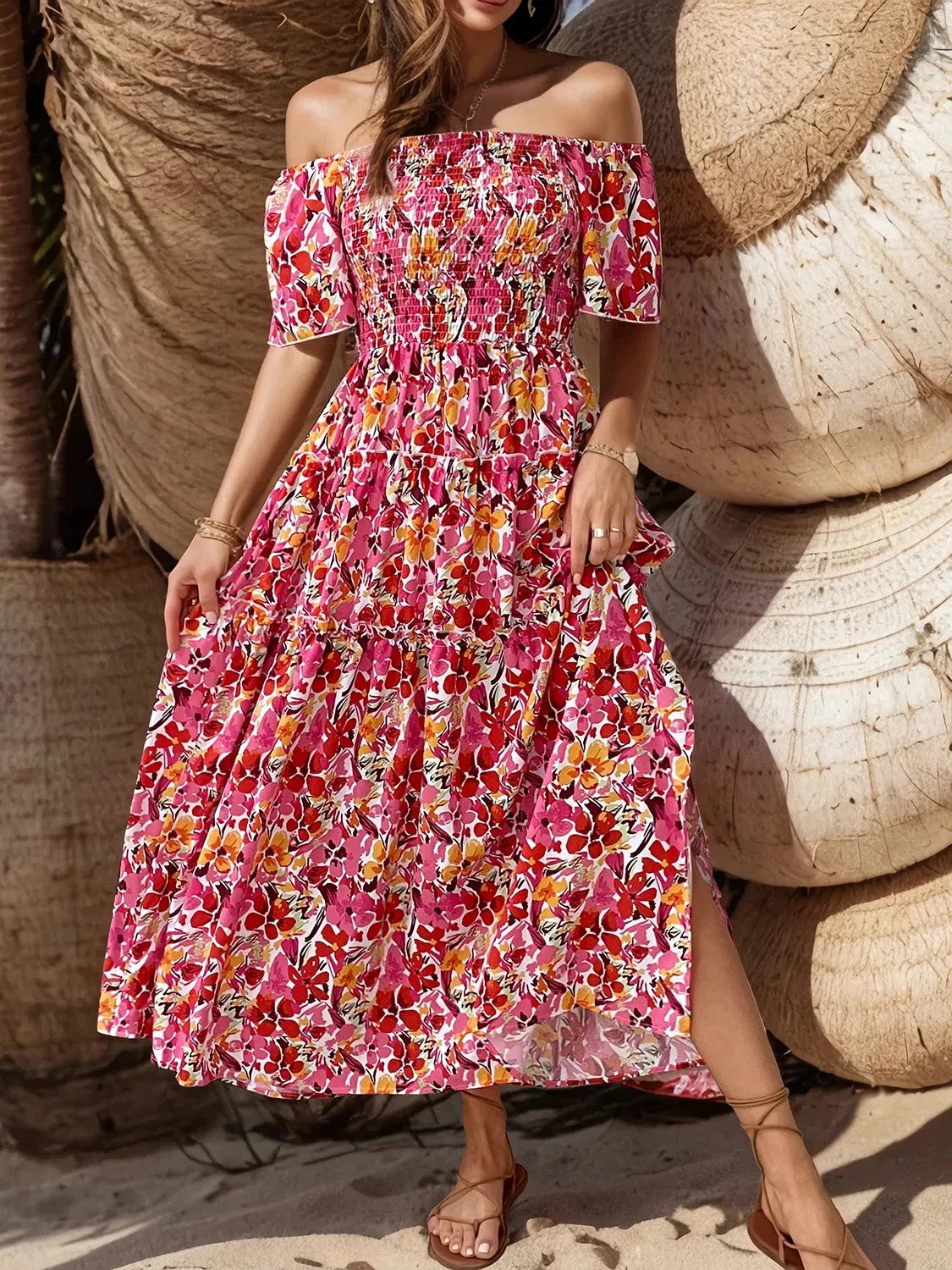 Slit Floral Off-Shoulder Short Sleeve Dress sold by Charming Charlie