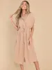 Drawstring Collared Neck Short Sleeve Midi Dress sold by Charming Charlie