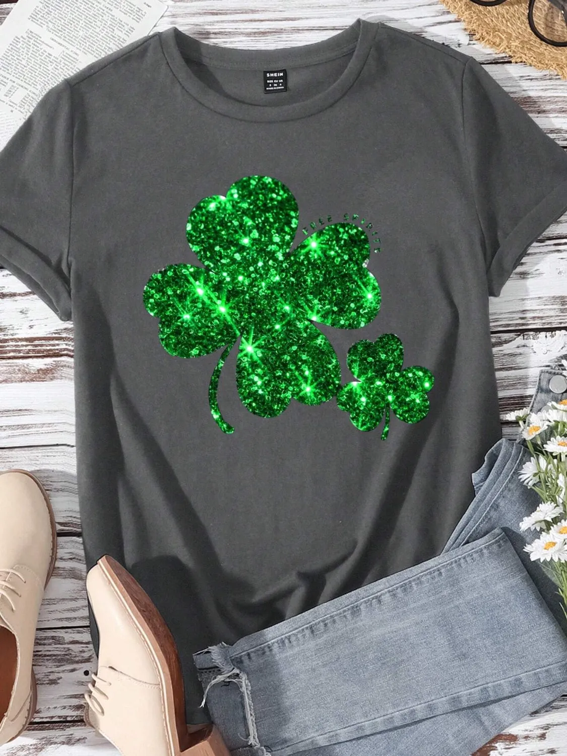 Lucky Clover Round Neck Short Sleeve T-Shirt sold by Charming Charlie product image thumbnail 2