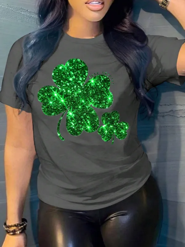 Lucky Clover Round Neck Short Sleeve T-Shirt sold by Charming Charlie