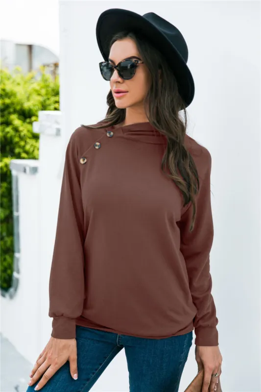 Decorative Button Long Sleeve Sweatshirt sold by Charming Charlie