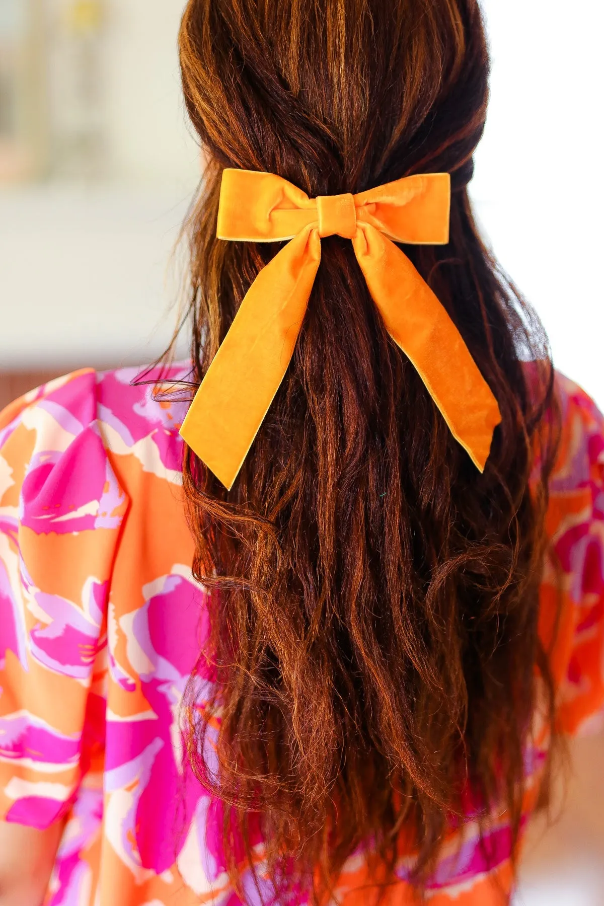 Apricot Velvet Barrette Clip Bow sold by Charming Charlie