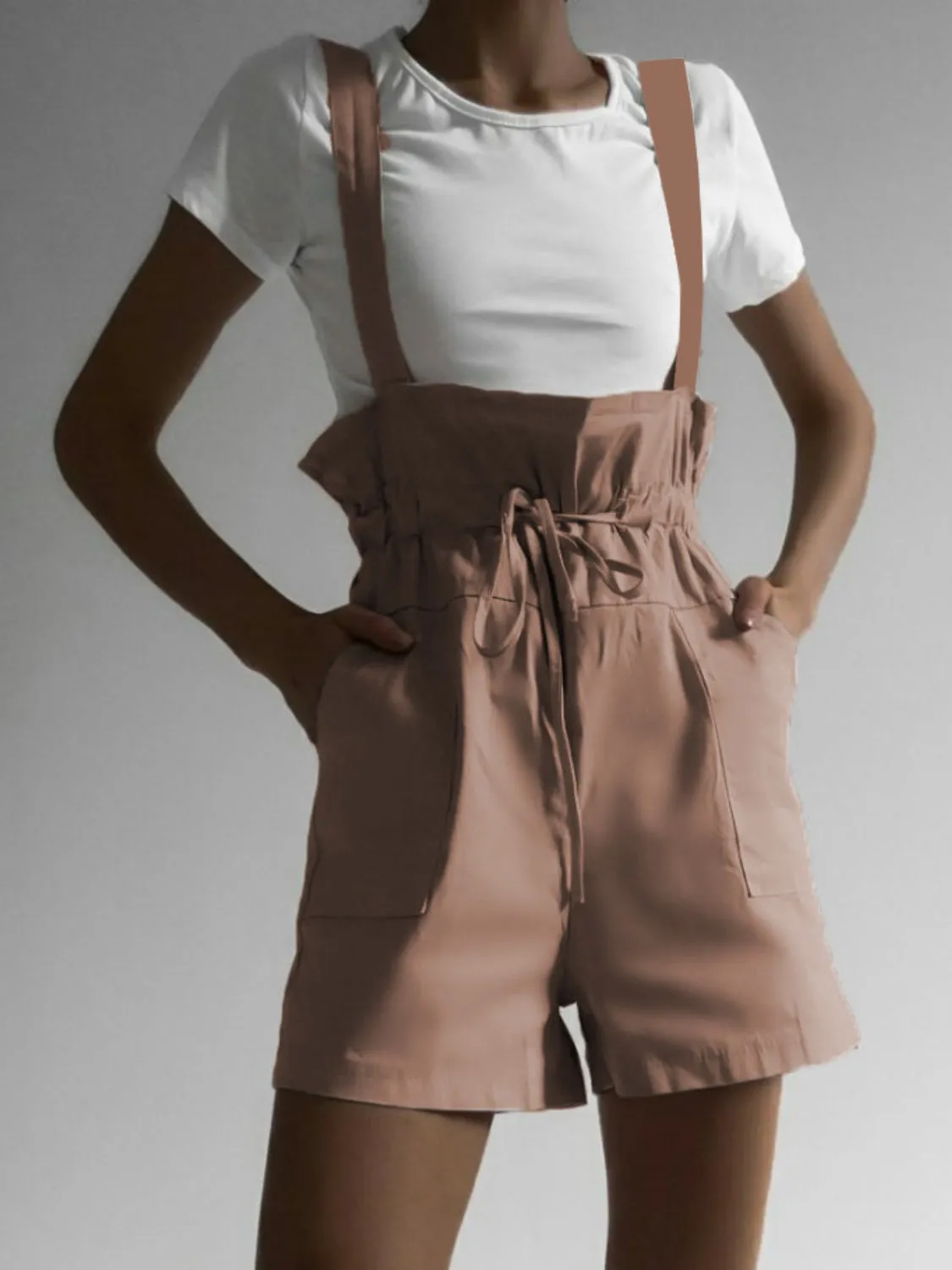 Drawstring Wide Strap Overalls with Pockets sold by Charming Charlie