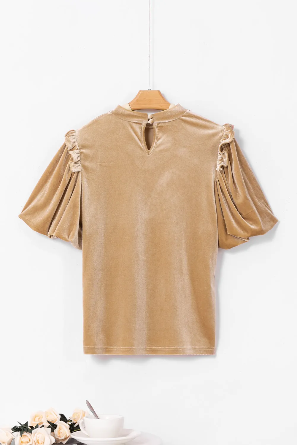 Frill Mock Neck Short Sleeve Blouse sold by Charming Charlie product image thumbnail 5