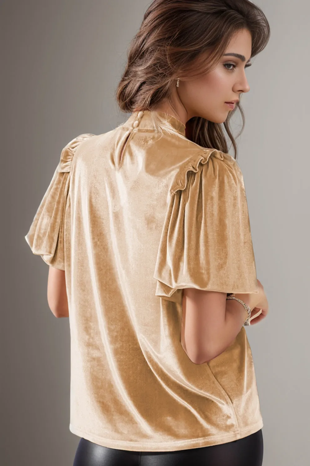 Frill Mock Neck Short Sleeve Blouse sold by Charming Charlie product image thumbnail 3