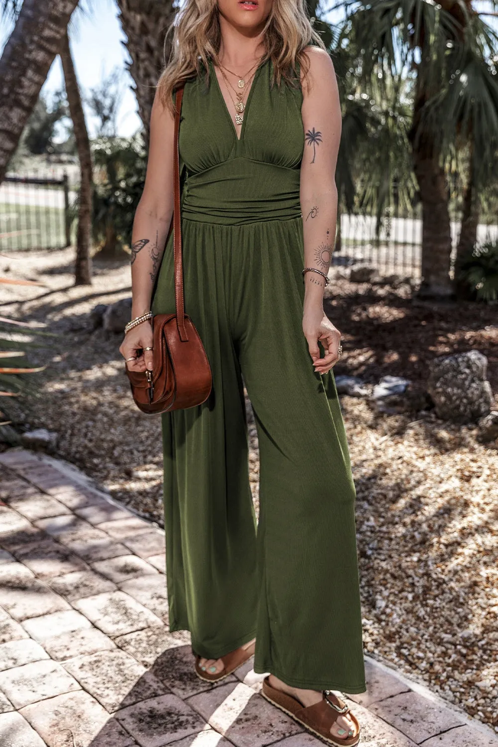V-Neck Sleeveless Wide Leg Jumpsuit sold by Charming Charlie product image thumbnail 3