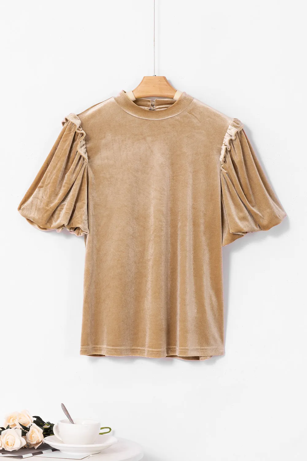 Frill Mock Neck Short Sleeve Blouse sold by Charming Charlie product image thumbnail 4
