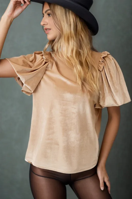 Frill Mock Neck Short Sleeve Blouse sold by Charming Charlie