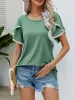 Pom-Pom Trim Flutter Sleeve Round Neck T-Shirt sold by Charming Charlie