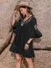 Printed Tie Neck Flounce Sleeve Mini Dress sold by Charming Charlie