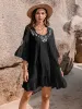 Printed Tie Neck Flounce Sleeve Mini Dress sold by Charming Charlie
