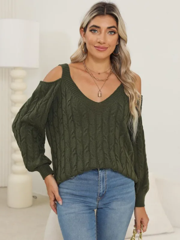Cable-Knit V-Neck Long Sleeve Sweater sold by Charming Charlie