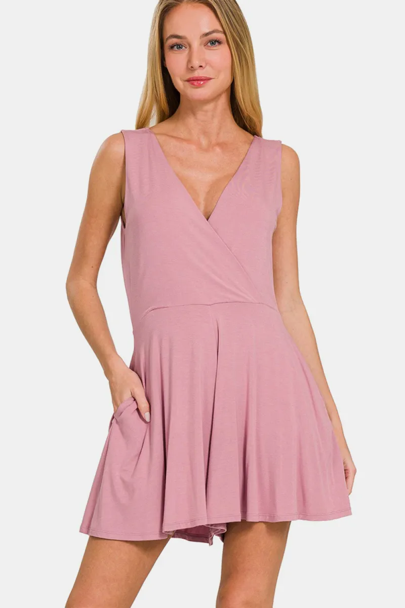 Zenana Surplice Neckline Sleeveless Romper sold by Charming Charlie