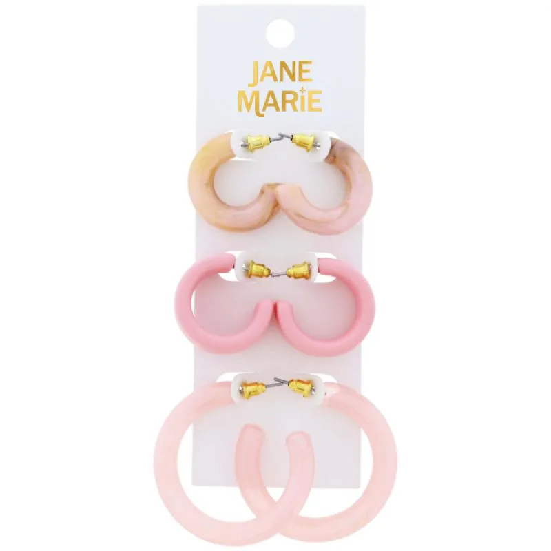 Set of 3, Light Pink Resin Hoops, Light Pink Wide Hoop, Earrings, 1", 1", 1.65" Top to Bottom Wide sold by Charming Charlie