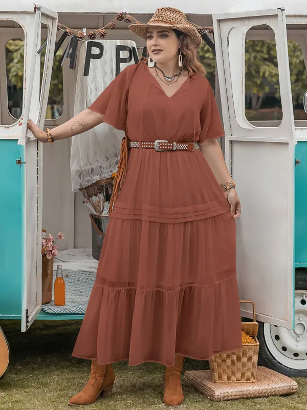 Plus Size Tie Neck Flutter Sleeve Midi Dress sold by Charming Charlie