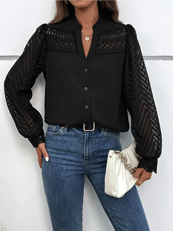 Button Up Notched Long Sleeve Shirt sold by Charming Charlie